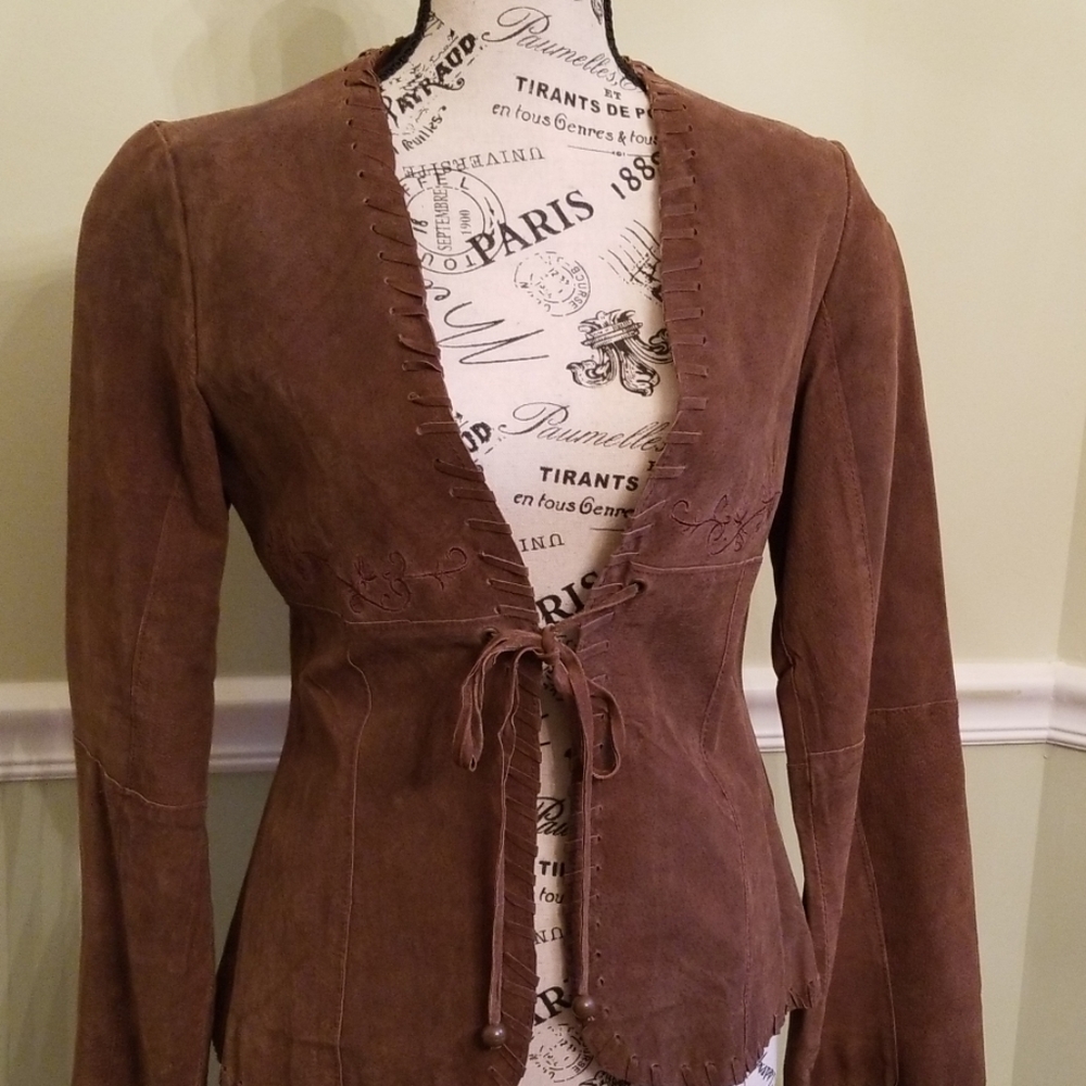 Brown Suede Jacket with front tie